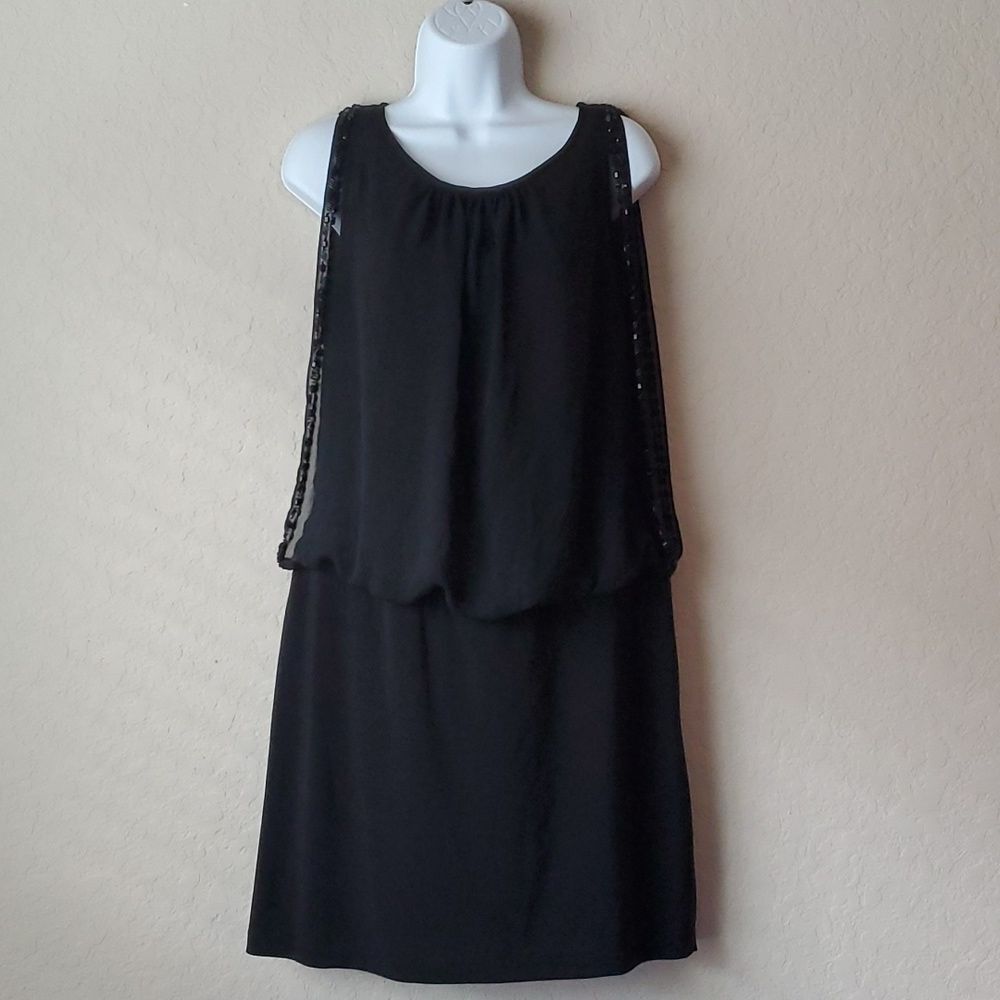 Scarlett Nite Black Beaded Sleeveless Blouson Cocktail Dress Size 12